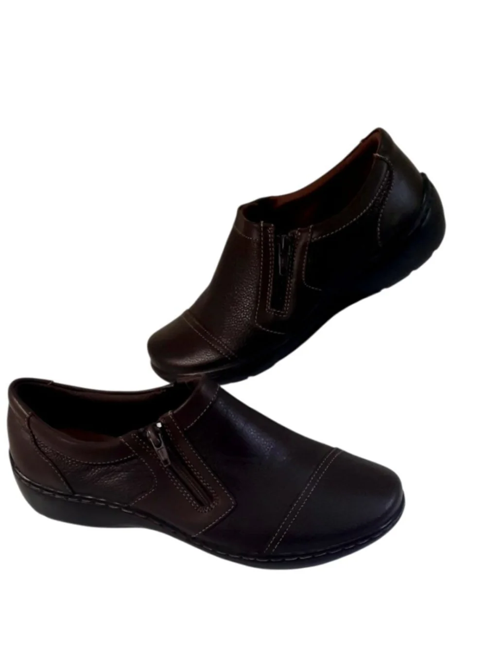 Clarks Women's Cora Giny Loafer Size 8 Zip bootie ,Brown Leather Comfy Shoe Flat